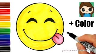 How to Draw a Silly Happy Face Emoji with Coloring Easy [upl. by Koenraad]