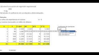 Excel coeficiente de correlación y determinación regresión exponencial [upl. by Shuman437]