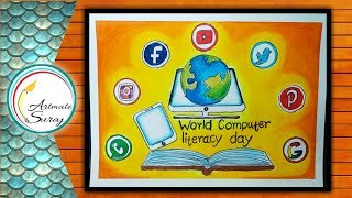 How to draw World computer literacy dayComputer literacy day drawing for beginnersArtmatesuraj [upl. by Eanal]