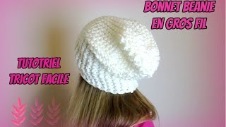 Bonnet beanie en gros fil tutoriel tricot facile  Cap beanie easy [upl. by Sokul]