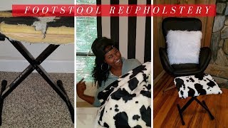 DIY FAUX COWHIDE PRINT FOOTSTOOL  REUPHOLSTERED FOOTSTOOL  CRAFTING WITH CASS [upl. by Bortz]