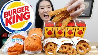 BURGER KING FEAST Chicken Fries Onion Rings Chic N Crisp Fish Burgers  Eating Show Mukbang [upl. by Attiuqahs294]