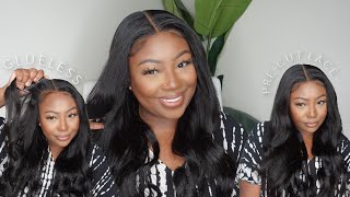 🙅🏾 Pre Cut Lace Air Wig  Easy Glueless Body Wave Wig Install Recool Hair [upl. by Jenine121]