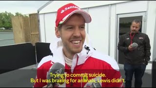 F1 2016 Canadian GP  Sebastian Vettel again talks seagulls in an interview after the race [upl. by Ayo]