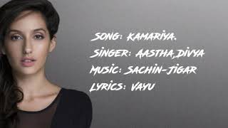 Kamaria Song Lyrics Stree Aashtha Gill Divya Kumar Khosla [upl. by Ameehs871]