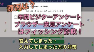 原因は？2021年間ビジターアンケート・ブラウザー意見アンケートはフィッシング詐欺！答えてしまった、入力してしまった方へ [upl. by Marcello]