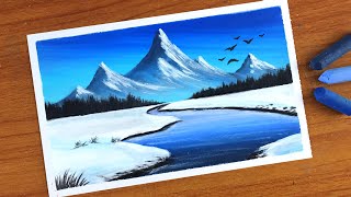 Simple Oil Pastel Winter landscape painting for beginners  Oil Pastel Drawing Winter [upl. by Anoek]