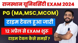 RAJASTHAN UNIVERSITY PG EXAM 2024 TIME TABLE MA MSC MCOM PREVIOUS amp FINAL YEAR TIME TABLE  RU EXAM [upl. by Kralc818]