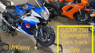 GSXR 750 finally hits the track Donington Park bennettsbikesocial crash [upl. by Wilmette]