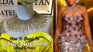 LEARN HOW TO BEAD LIKE A PRO ON A NET NECKLINE OF A DRESS  BEGINNER FRIENDLY TUTORIAL BEADING HACK [upl. by Atteuqahc]