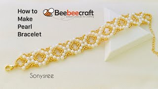 Pear Wedding Bracelet  How to Make Beaded Bracelet Beebeecraft Tutorial [upl. by Linda]