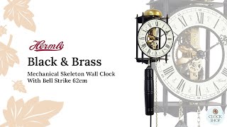 62cm Black amp Brass Mechanical Skeleton Wall Clock With Bell Strike By Hermle [upl. by Nyloc168]