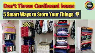 5 Space Saving Closet Organizer ideas from waste Cardboard boxes 5 DIY Wardrobe Organization Ideas [upl. by Giliane]