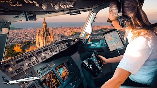 BOEING 737 Stunning LANDING SPAIN BARCELONA Airport RWY24R  Cockpit View  Life Of An Airline Pilot [upl. by Esyned]