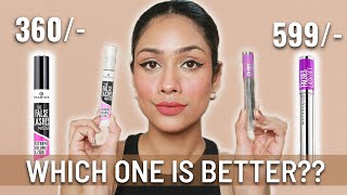 Essence False Lashes Mascara VS Maybelline New York Falsies Lash Lift Mascara Which one is BETTER [upl. by Yanad602]