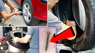 Removing a nail from a wheel  The entire process of tire fitting [upl. by Suryc219]