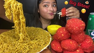 MASALA MAGGI AND CHEETOS CHEESE BALLS WITH CHEESE SAUCE 🍝 BIG BITES MUKBANG  FOOD EATING VIDEOS [upl. by Colwin]