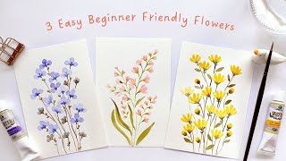 3 EASY beginner friendly watercolor flower doodles 2nd edition [upl. by Doralin]