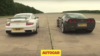 Porsche 911 GT2 v Corvette ZR1  drag race by autocarcouk [upl. by Arlinda]