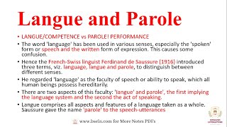 langue and parole in linguistics langue and parole with explanation competence vs performance PDF [upl. by Arrais]