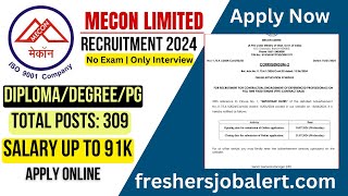 JE AE Executive Recruitment 2024  309 Vacancies  MECON Limited Job vacancy without written Exam [upl. by Bertle]