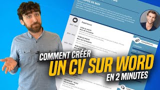 COMMENT CRÉER UN CV simple et rapide sous WORD en 2 MINUTES [upl. by Forster509]