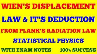 WIENS DISPLACEMENT LAW  WIENS DISPLACEMENT LAW FROM PLANKS RADIATION LAW  STATISTICAL PHYSICS [upl. by Yuhas]