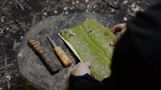 Making carving knife  blacksmithing bark sheath burl handle and bushcraft trip [upl. by Gibe]