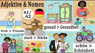 Deutsch lernen 32 Adjektive amp passende Nomen  Deutschkurs A1  A2 learning German [upl. by Bacchus]