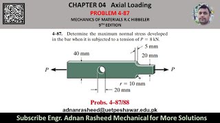 487  Determine the maximum normal stress developed in the bar  Mechanics of materials Rc Hibbeler [upl. by Doughman]