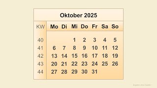 Kalender Oktober 2025 [upl. by Hervey]