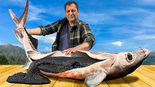 Cooking Giant Sturgeon with Caviar Incredible Recipes in a Mountain Village from Wilderness Cooking [upl. by Casavant]