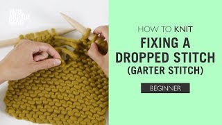 How to Knit Fixing a Dropped Stitch Garter Stitch [upl. by Aikemot]