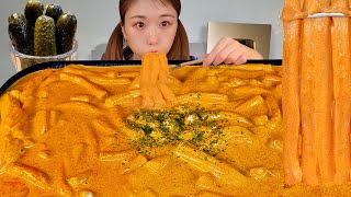 ASMR 꾸덕한 신전 로제 분모자 떡볶이😁 리얼먹방  Rose tteokbokki MUKBANG [upl. by Repip488]