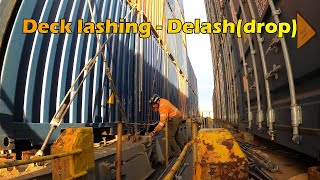 Container Ship Deck Lashing  DelashDrop  Longshore Lashers [upl. by Simons501]