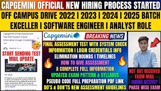 Capgemini Official Hiring Process Started  Exam Mail  20252022 Batch Complete Details Information [upl. by Theodoric]