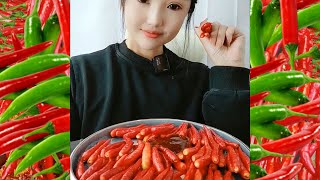 AMSR 415 Cute girl strong Eat chili better than rice asmr mukbang asmrfood [upl. by Nasya732]