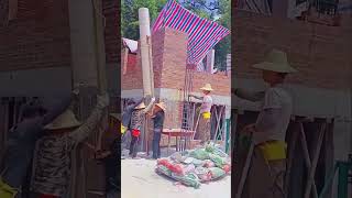 Installation process of load bearing columns in brick house [upl. by Cid508]