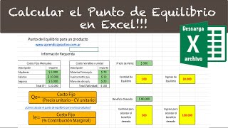 🔶 Calcular el punto de equilibrio con Excel Ejercicio práctico Resuelto [upl. by Rehpretsirhc]