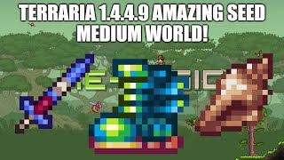 Terraria 1449 Amazing Seed Medium World Two Enchanted Swords Terraspark Boots Easy Magic Conch [upl. by Aiela694]