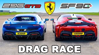 Ferrari 296 GTB v Ferrari SF90 DRAG RACE [upl. by Akeinahs317]