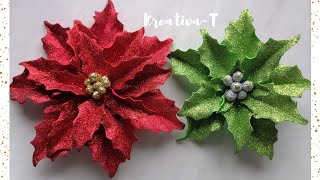 Flor de navidad o noche buena con foam hermosa y fácil Christmas flower poinsettia diy [upl. by Lindie637]