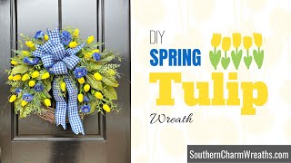 EASY DIY SPRING TULIP WREATH TUTORIAL  Quick Wreath Tutorial for Beginners [upl. by Marala874]