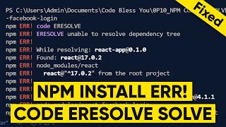 Npm ERR code ERESOLVE react  Npm install error in visual studio code Fast [upl. by Ilam568]