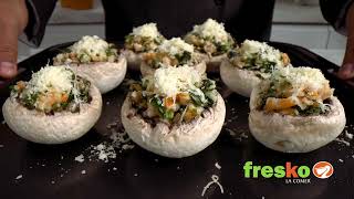 Receta Cook Eat Fresko  Champiñones grandes rellenos de camarones [upl. by Noremak441]