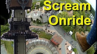 Heide Park Scream OnRide GyroDropTower Free Fall Tower 103 Meter  Scream Heide Park onride POV [upl. by Bale]