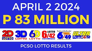 Lotto Result April 2 2024 9pm PCSO [upl. by Mccourt118]