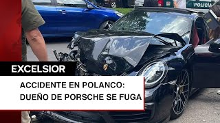 Fuerte choque en Polanco conductor de Porsche se da a la fuga con todo y placas [upl. by Ahsirtap]