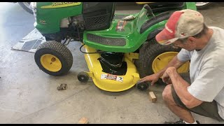 How to adjust level setup a 48inch mower deck on a John Deere Lawn Tractor mower L120 100 Series [upl. by Kahlil]