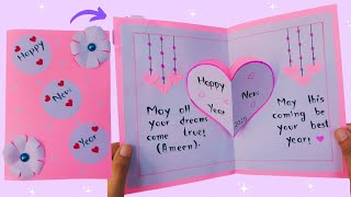 DIY Happy New Year Greeting Card  How To Make New Year Card  Heart Pop Up New Year Card Idea [upl. by Ayouqat]